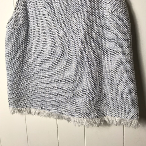 DREW Woven Tank Top Crop Cropped Blouse Sleeveless Fringe Light Blue White S - Picture 6 of 7